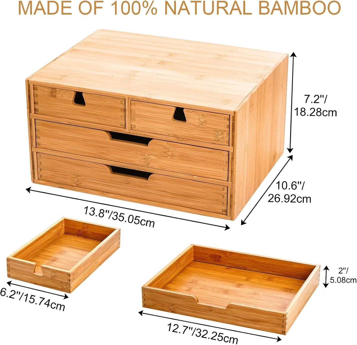 deayou bamboo desk organizer, 100% natural bamboo desktop, close-up detail