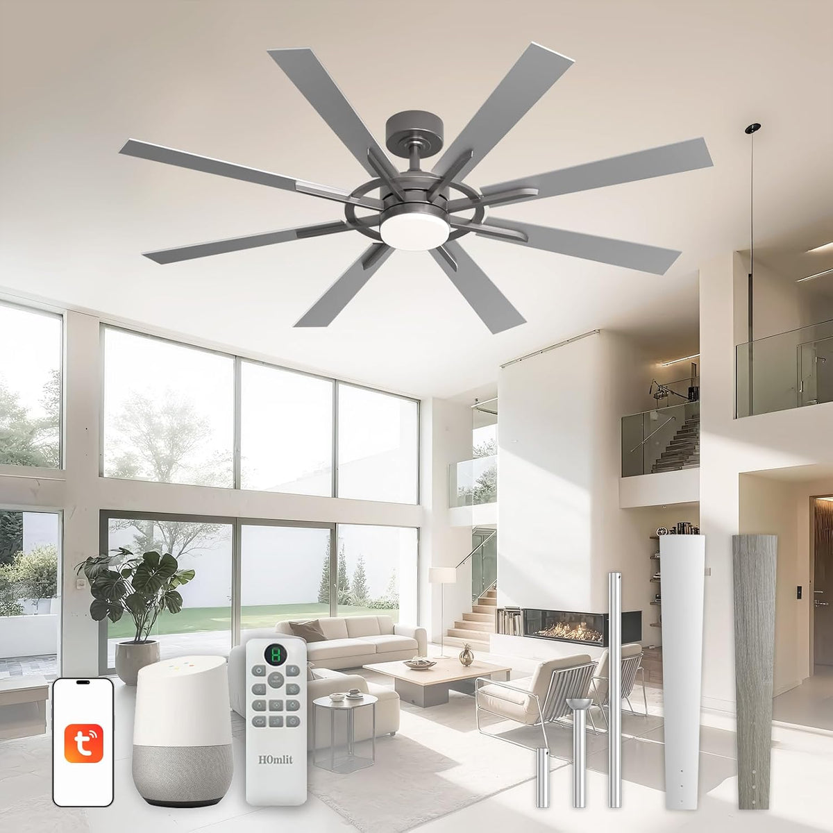 60 inch smart ceiling fan, silver indoor/outdoor ceiling, main product view