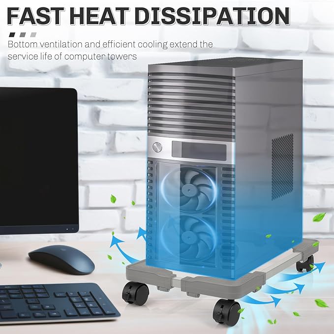 Liitrton Mobile CPU Stand with 4 Locking Casters, Ventilated PC Tower Stand - Image 4