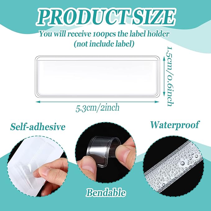 Jeyiour 100 Pcs Label Holders Adhesive Nameplate Pockets Storage Bin Labels - Image 2