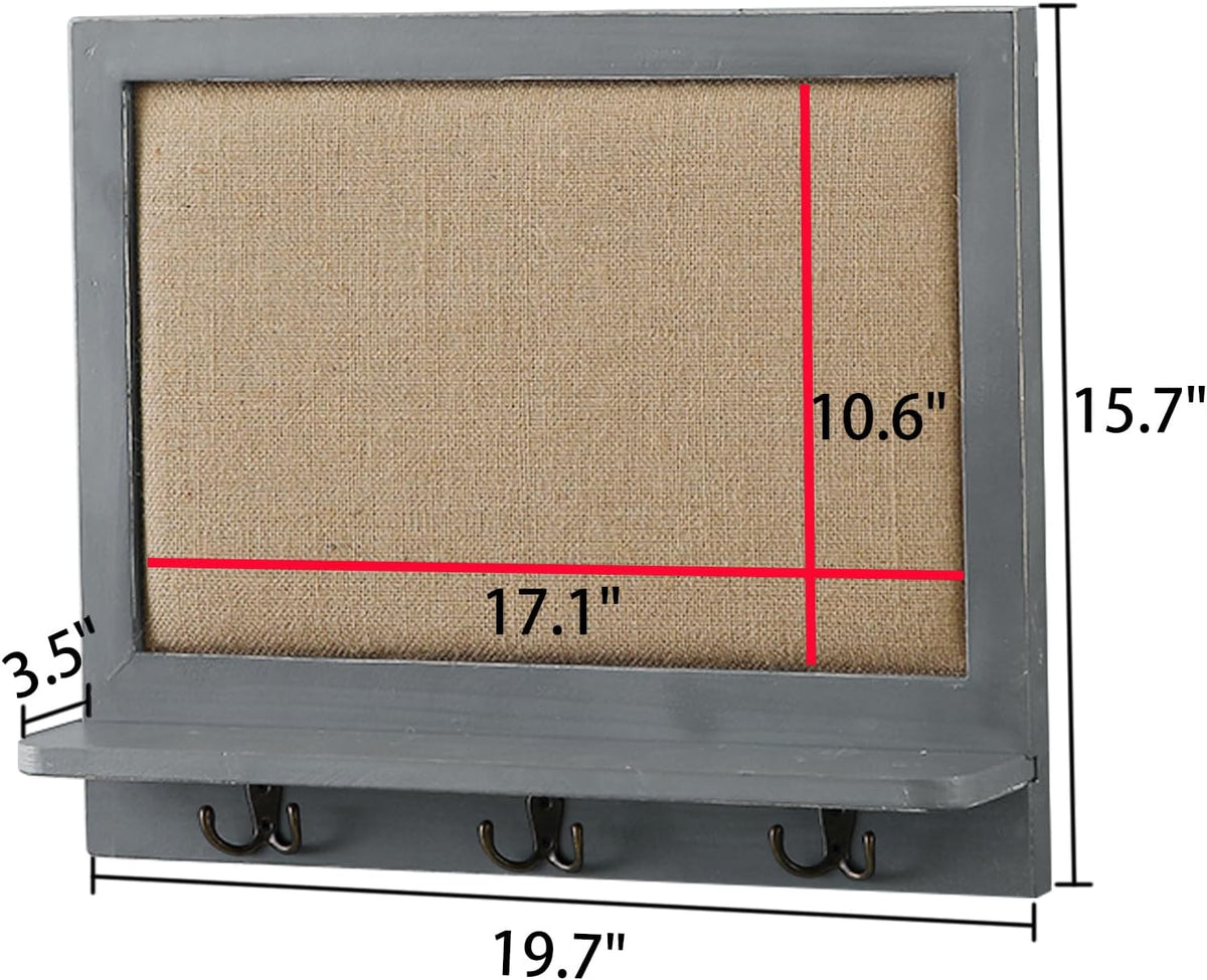 SOFE Linen Pin Board Grey Framed, Fabric Bulletin Board with Hooks