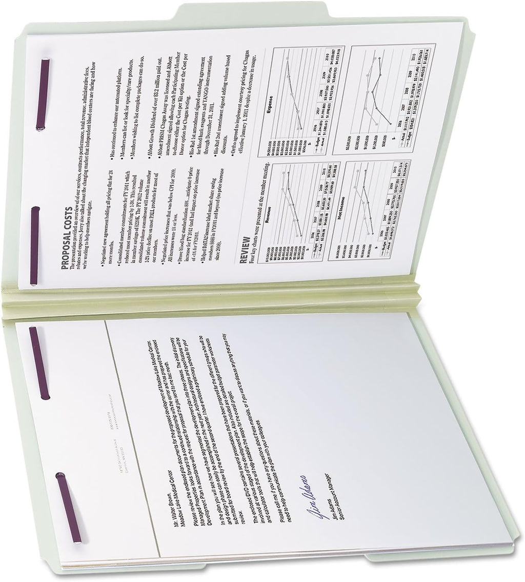 Smead Pressboard Fastener File Folder with SafeSHIELD, 1/3 Cut Tab, 51 Mm Expansion, Letter Size, Gray, Green, 25 Count, 14934