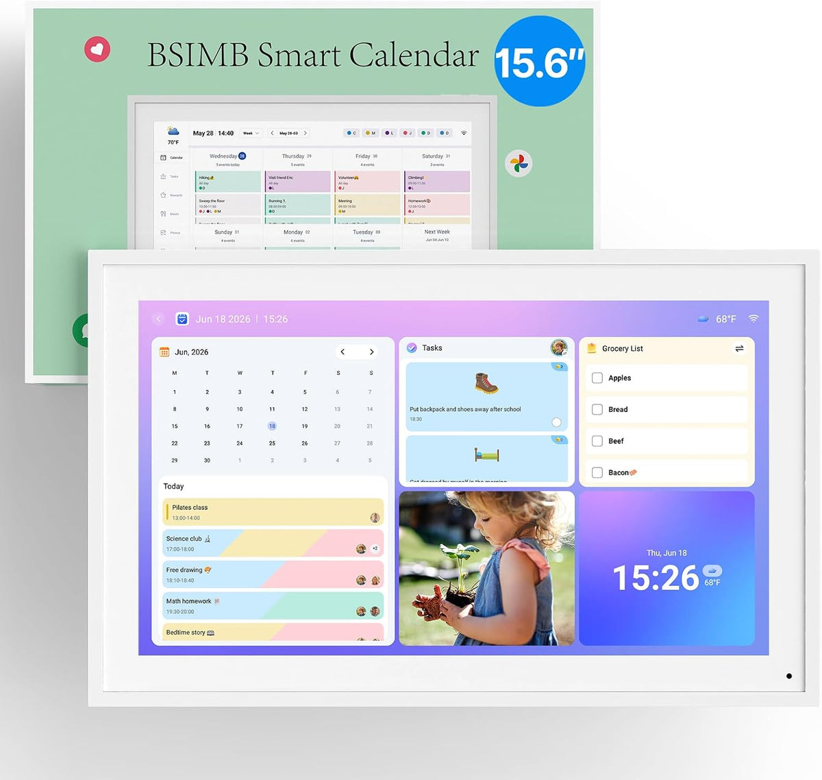 BSIMB 15.6" Digital Family Calendar & Chore Chart, No Subscription Fees