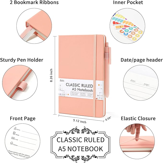 feela 5 Pack Notebooks Journals Bulk, Hardcover Classic Ruled Lined Journals - Image 2