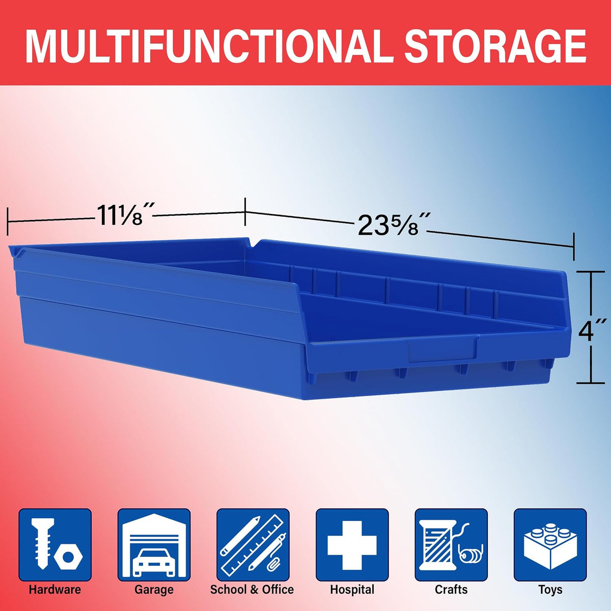 Akro-Mils 30174 Heavy Duty Plastic Shelf Bins, 24"x 11"x 4", G...