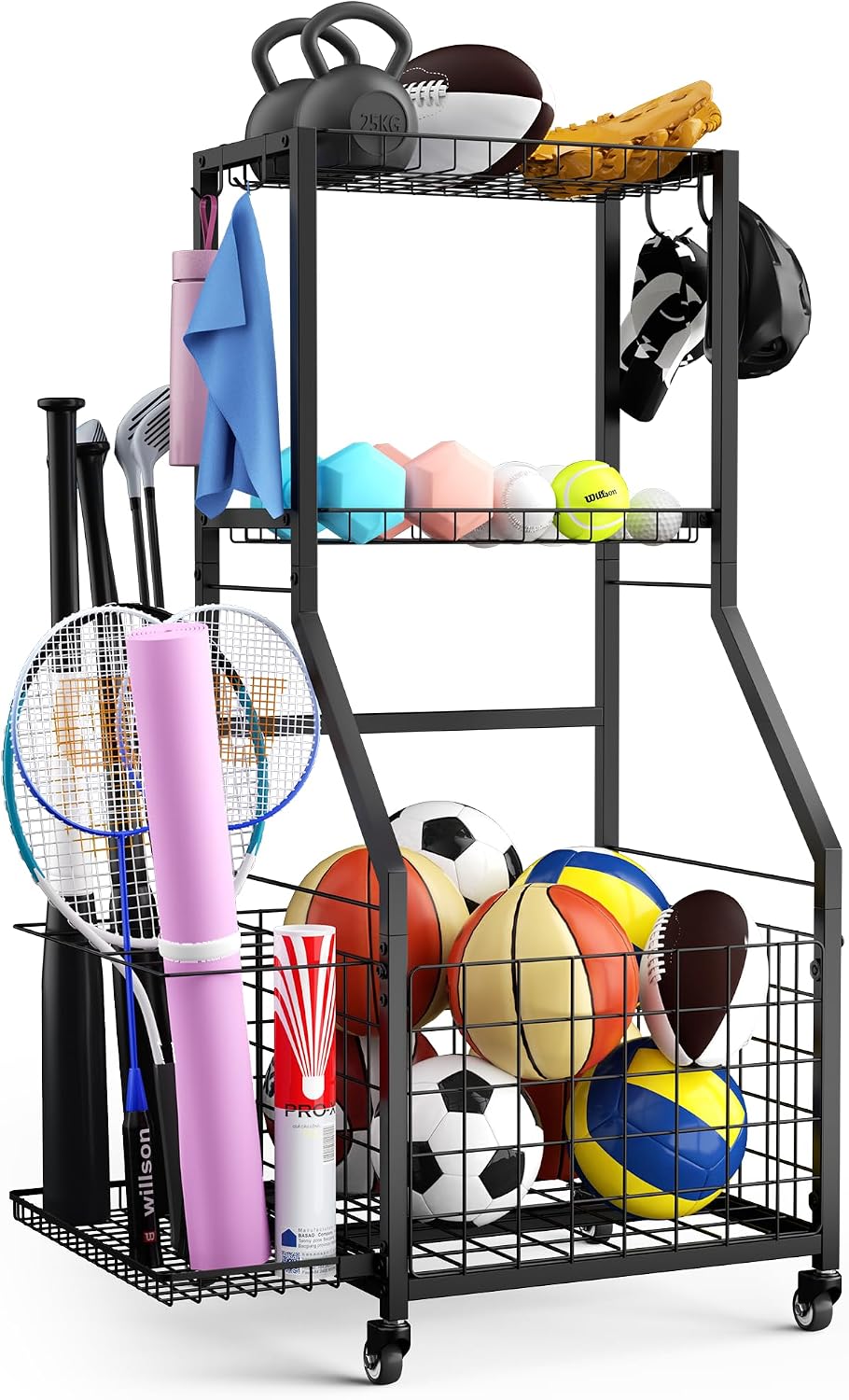 sports equipment garage organizer,garage ball storage rack for shown in use