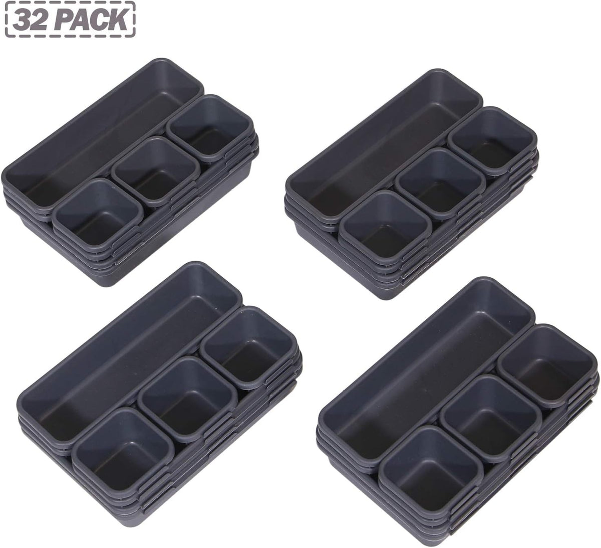 Set of 32 Interlocking Desk Drawer Organizer Tray Dividers Plastic Shallow Na...
