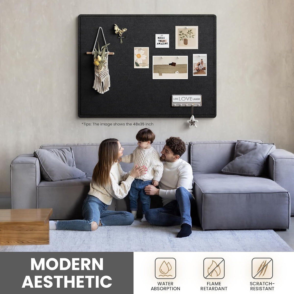 Bulletin Board, 48 X 35 inches Decorative Felt Cork Board Alternative with Pu...