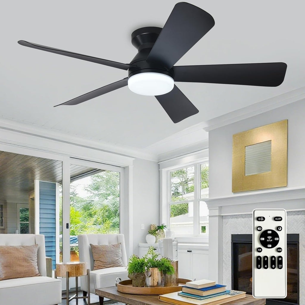 depuley modern ceiling fan with light: 42-inch black, main product view