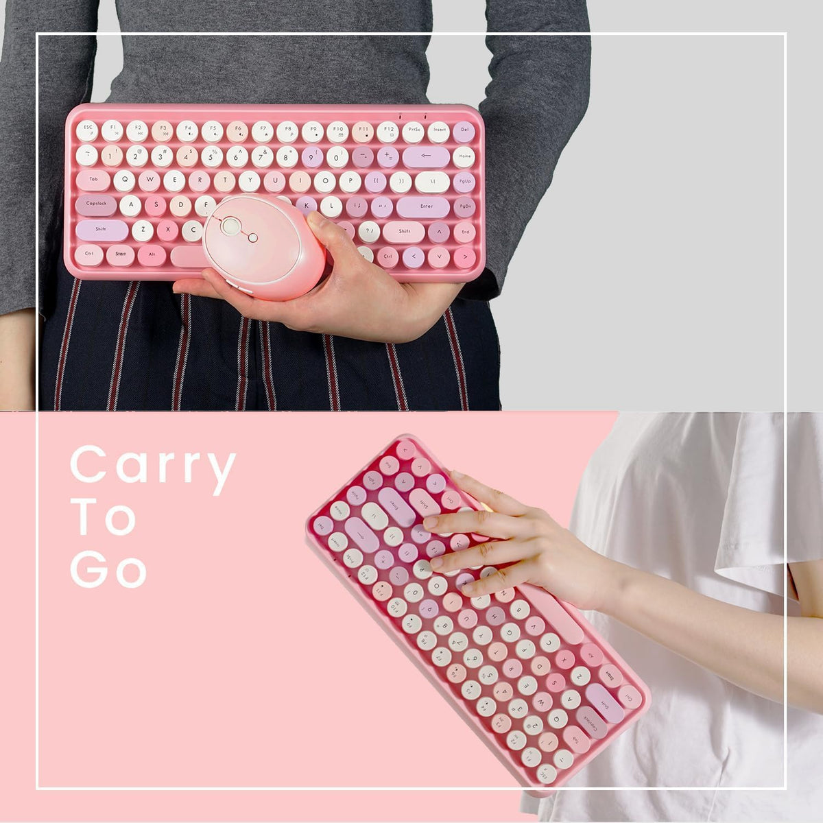 Perixx PERIDUO-713 Wireless Mini Keyboard and Mouse Combo, Retro Round Key Ca...