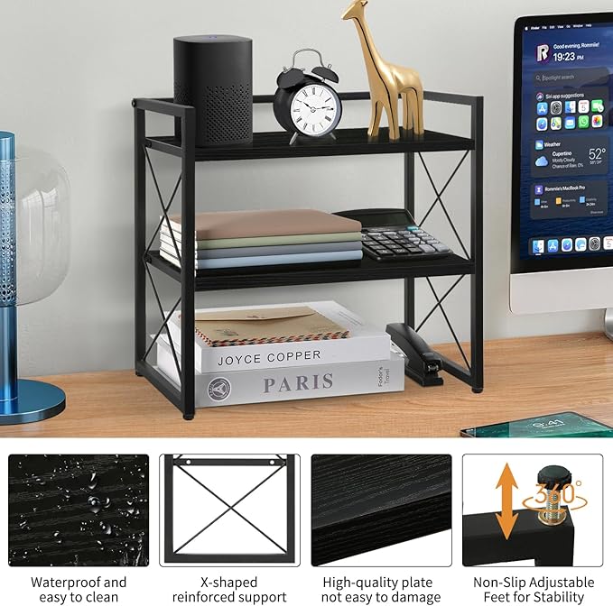 YINMIT Desktop Shelf Organizer, 2 Tier Office Shelves, Wood Desk Organizer - Image 4