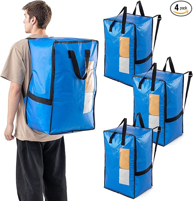 TAILI 4 Pack Blue Moving Bags w/Adjustable Backpack Straps, Moving Supplies by TAILI