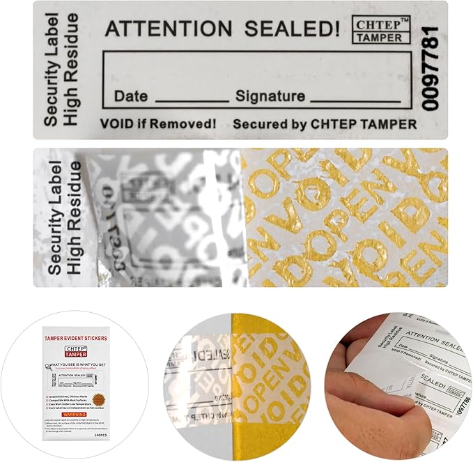 ChtepTamper 100 Pieces Total Transfer Tamper-Evident Stickers Security Labels by ChtepTamper