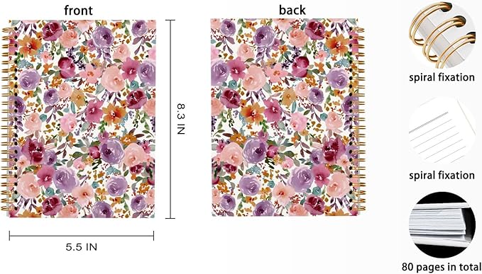 JWVK Vintage Spring Flowers Spiral Notebook 5.5x8.3, Retro Floral Cottagecore - Image 4