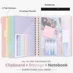 SKYDUE Storage Clipboard Folder with 6 Dividers & Refillable Notepad | 6 Dividers with 12 Pockets for Letter Size, A Snap-seal Letter size Pouch,Spiral Clipboards Padfolio for Teacher Worker Nurse