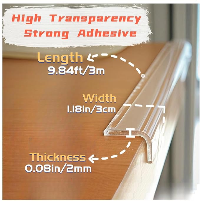 Clear Edge Protector, 1.18in Width x9.84ft Length Self-Adhesive Table Edge Guard - Image 2
