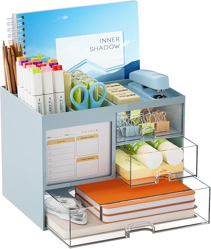 Marbrasse Desk Organizer with 3 Drawer, Desktop Organizer Storage by Marbrasse