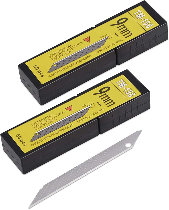 Gomake 100pcs Knife Replacement Blades, 30 Degree Carbon Steel 9mm Snap Off by Gomake