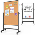 Double-Sided Corkboard Whiteboard, 32 x 48 Inches Dry Erase Board on Wheels by UIFER
