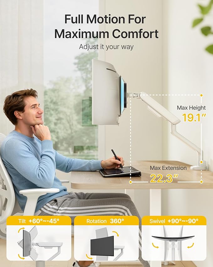 monTEK Single Monitor Arm, Mechanical Spring Monitor Arm - Image 3