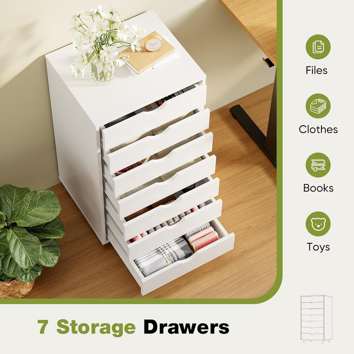 sweetcrispy 7 drawer rolling storage cabinet with wheels showing dimensions