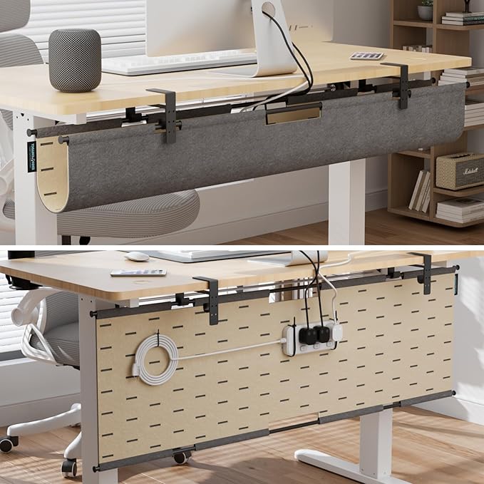 2-in-1 Under Desk Cable Management Tray & Privacy Panel, Dual-Sided Felt Cord - Image 5
