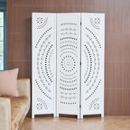 66.9Inch Folding Room Divider, 3 Panels Wood Carved Privacy Screens, Free - Image 2