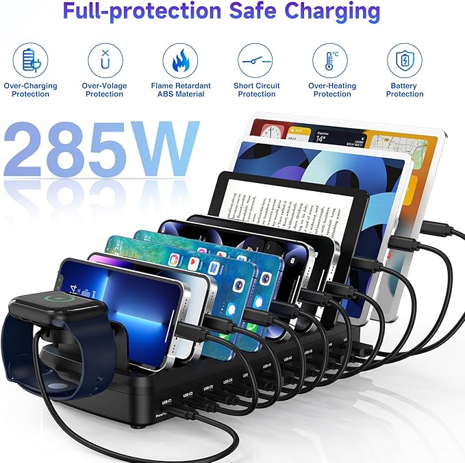 285W Charging Station for Multiple Devices, 10 Ports Fast Multi-Device Charger - Image 5