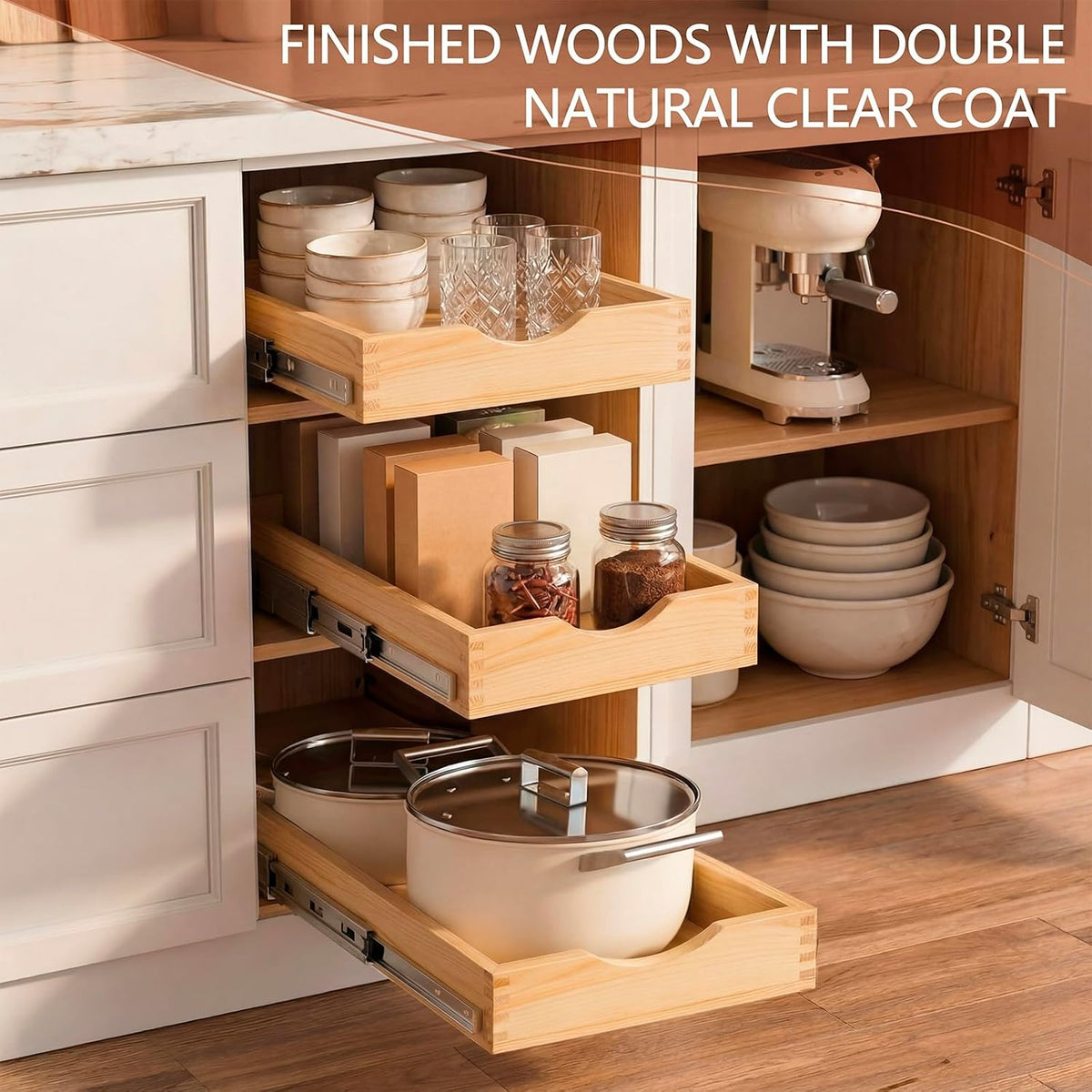 Menkxi 2 Set Wood Pull out Cabinet Organizer, Wood Color, 12'' X 21&#...