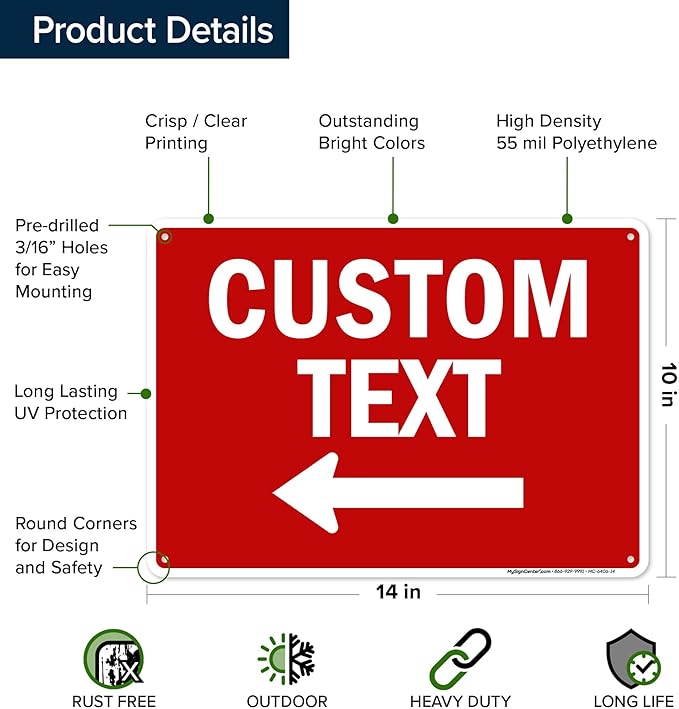 Custom Arrow, Custom Directional Sign, Left Arrow, 10x14 Inches, 55 mil thick - Image 6