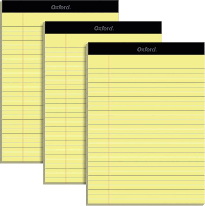 Oxford 8.5 x 11.75 Inch Legal Pads, 3 Pack, Wide Ruled on Both Sides, Canary by Oxford