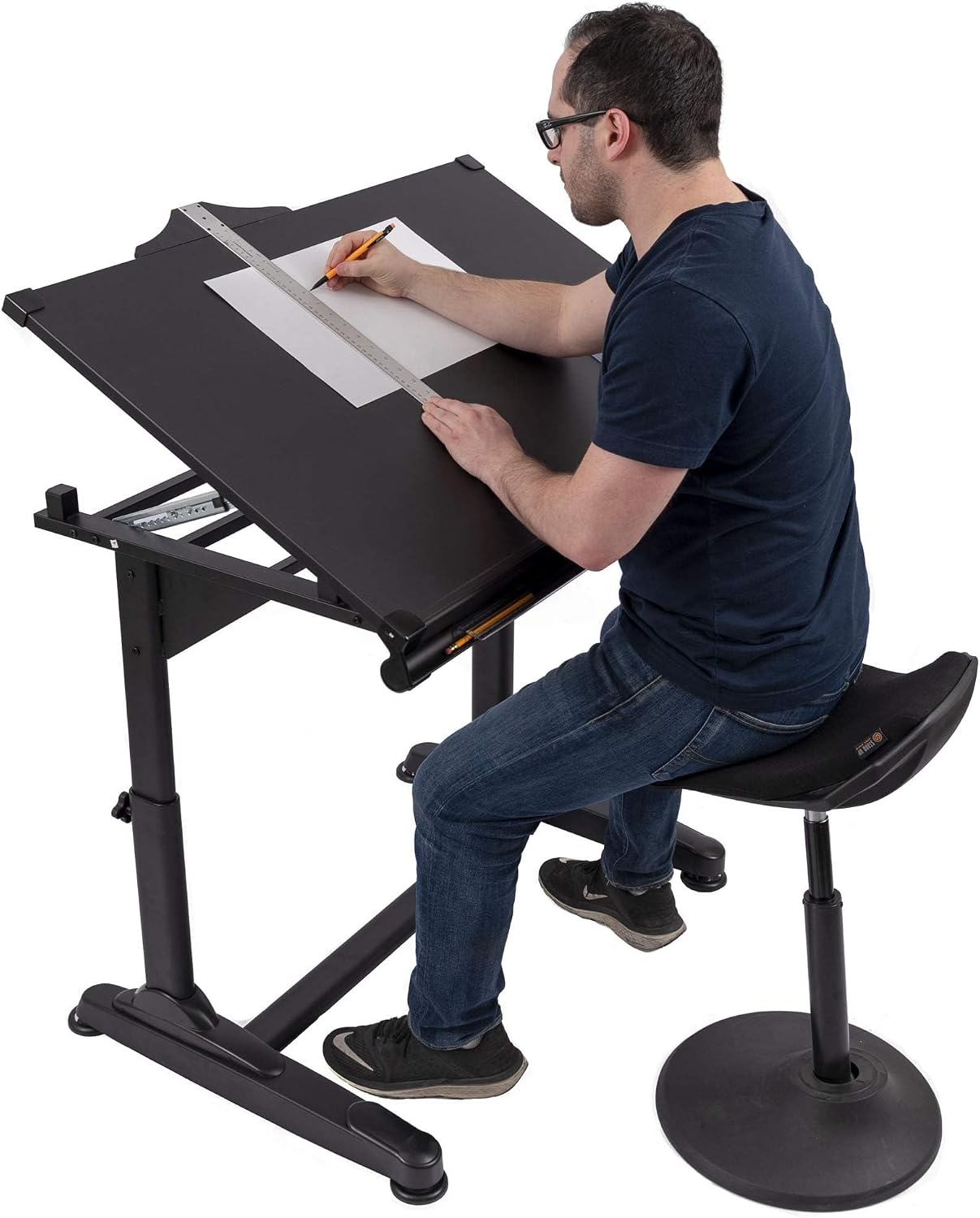 Stand Up Desk Store Adjustable Height and Angle Drafting Table Drawing Desk with Large Surface (Black Frame/Black Top, 40" W X 26" D)