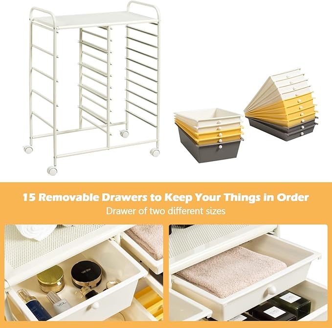 DORTALA 15-Drawer Rolling Storage Cart - Image 6