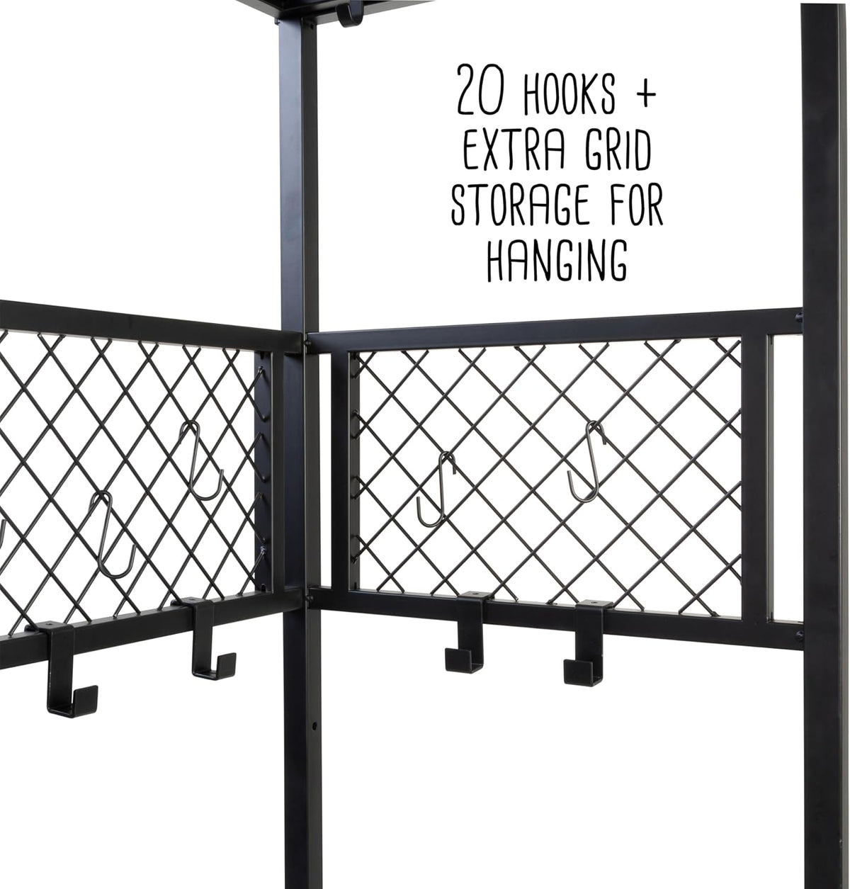 honey-can-do garage entryway storage unit with light, hooks showing dimensions