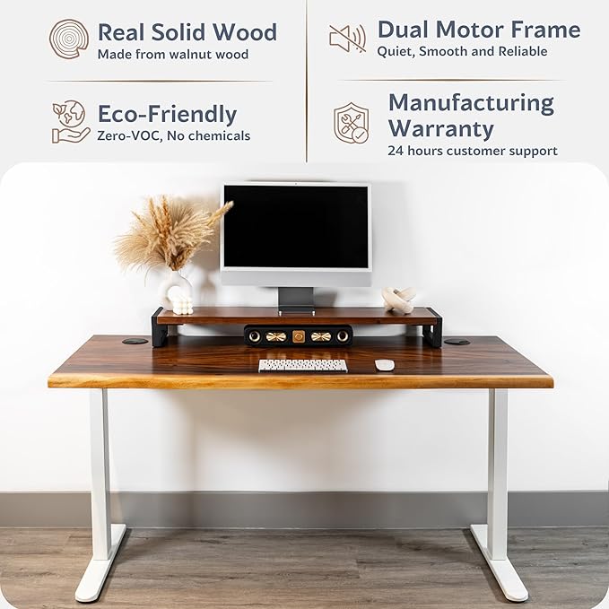 Standing Desk with Monitor Stand – Walnut Solid Wood Desk, Natural Live Edge - Image 4