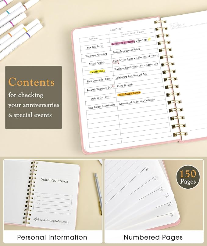 Lined Spiral Journal Notebook for Women, A5 Hardcover Notebooks for Work - Image 2
