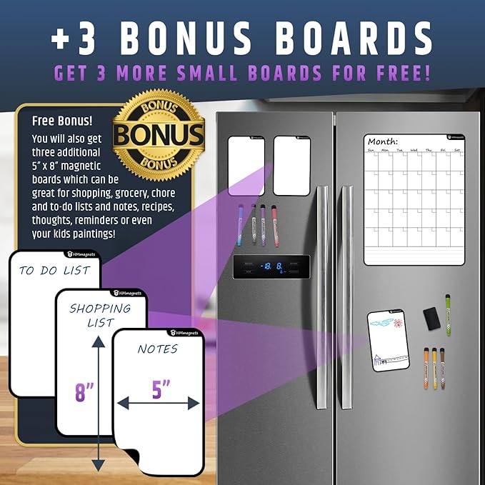 Large Dry-Erase Magnetic Monthly Calendar + Free Bonus: 3 Grocery/to-Do List - Image 4