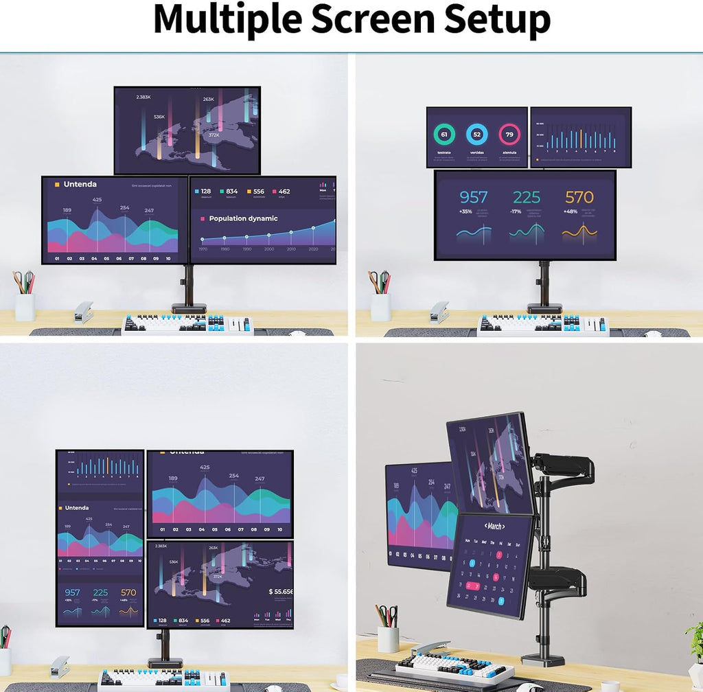 triple monitor mount fits max 32" computer screen showing dimensions
