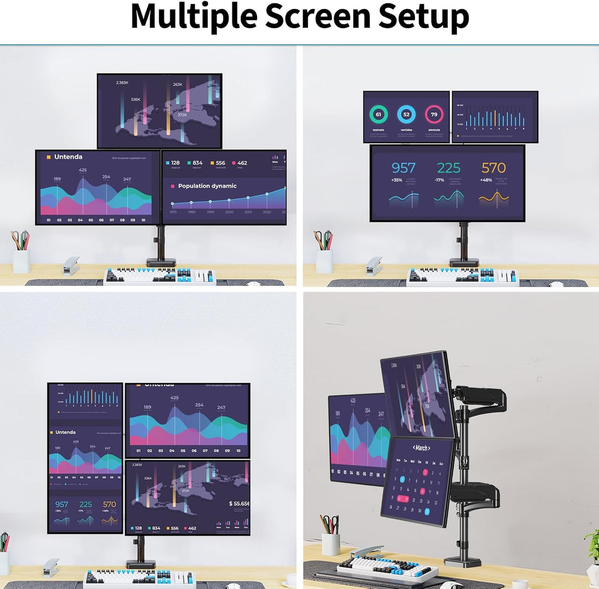 triple monitor mount fits max 32" computer screen showing dimensions