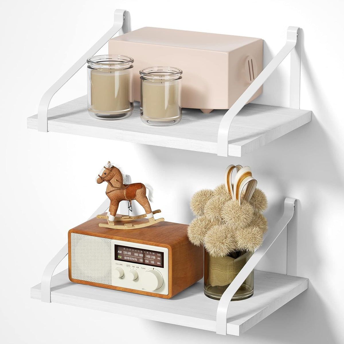 Love-KANKEI Deep Wide Floating Wall Shelves,Solid Wood,16.5"x12",White