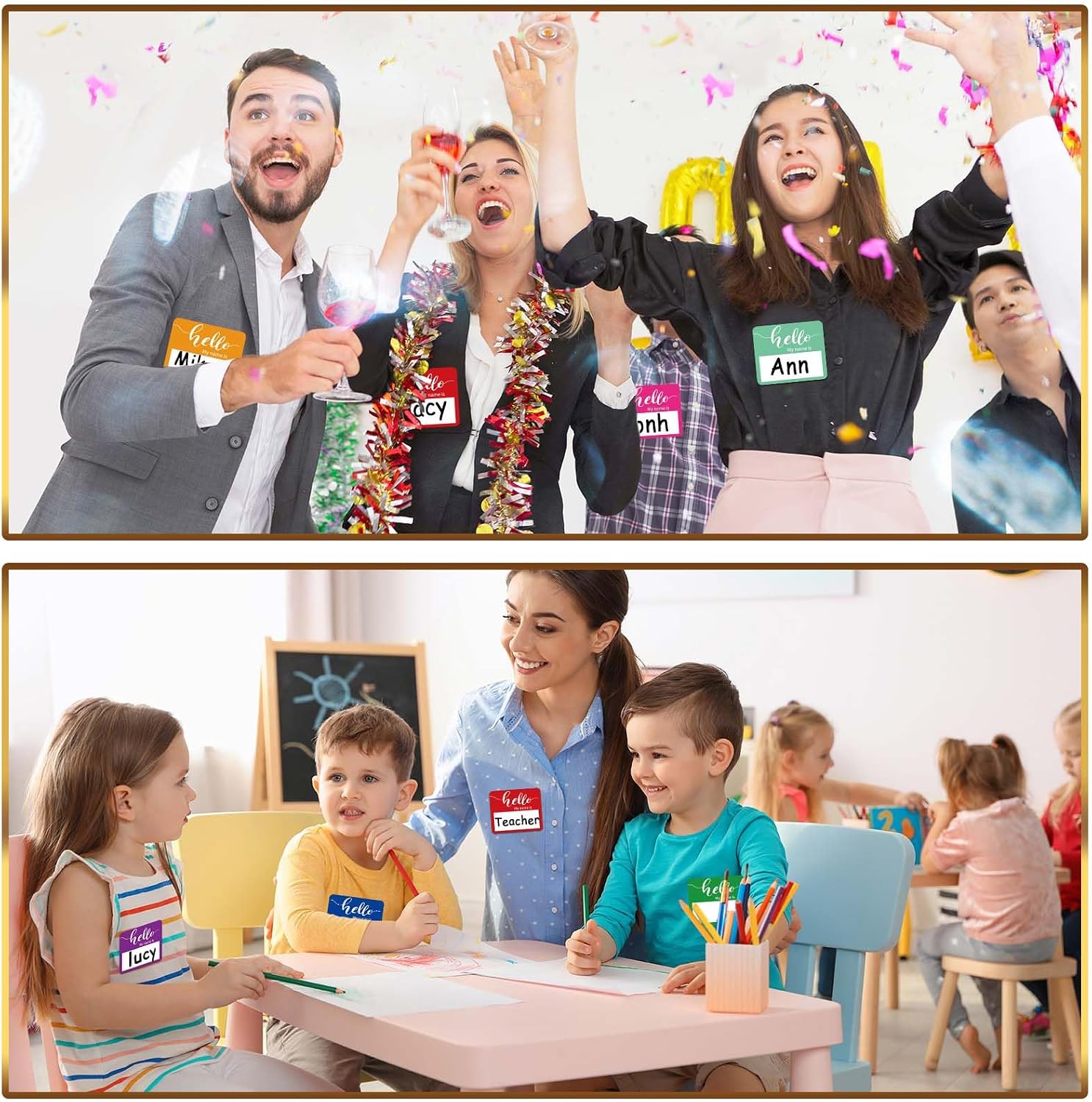 Name Tag Stickers, 120 Pcs Hello My Name is Stickers, (3" x 2.5") Adhesive Nametags Name Labels Sticker for School Classroom, Meeting, Conferences, Clothes, Office & Christmas