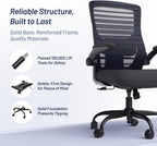Office Desk Chair for Long Hours & Lower Back Pain Relief – 4“ Thick Molded Foam Cushion, Enhanced Lumbar Support, Padded Flip-up Armrests, Ideal for Office or Study, Black