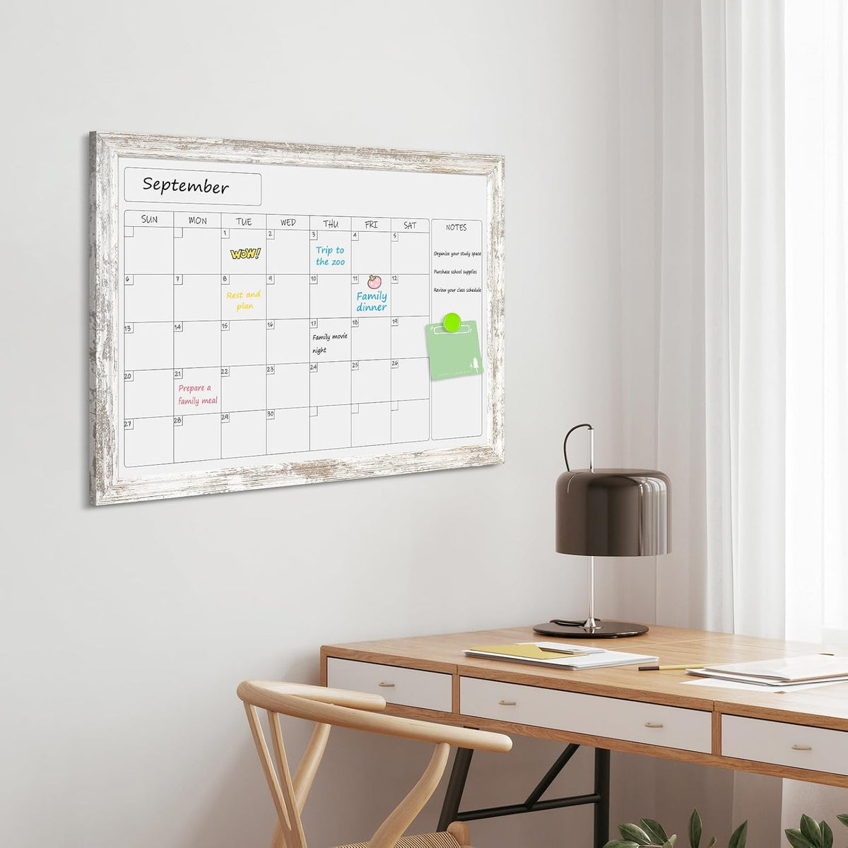Monthly Dry Erase Calendar Whiteboard for Wall, 24"x18", Rustic Woo...