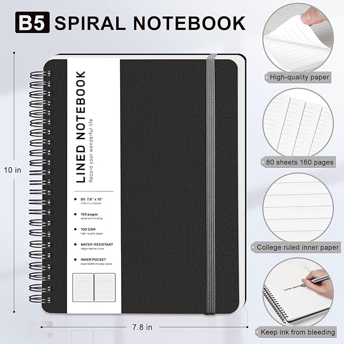 Lined Spiral Journal Notebook, B5 Spiral Notebook, 7.8''×10'' Journaling - Image 2
