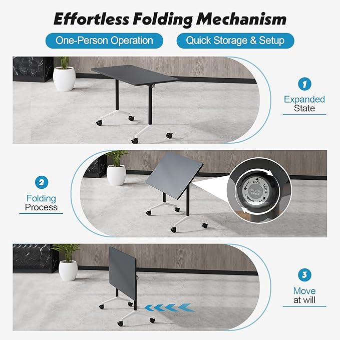 Goakwwuz Conference Room Table, Folding Conference Tables, Thicken Grey Tabletop - Image 4