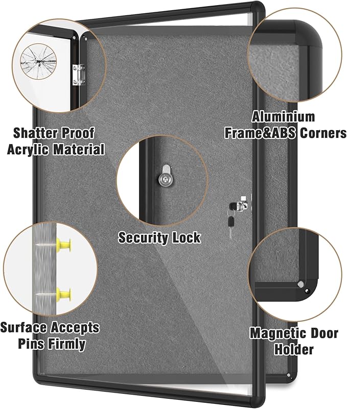 Mifuro 38"x28" Enclosed Bulletin Board, Lockable Weather-Resistant Aluminum - Image 3