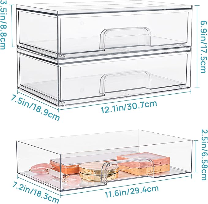 Vtopmart 12.1''W Clear Stackable Storage Drawers, 4 Pack Acrylic Plastic - Image 5