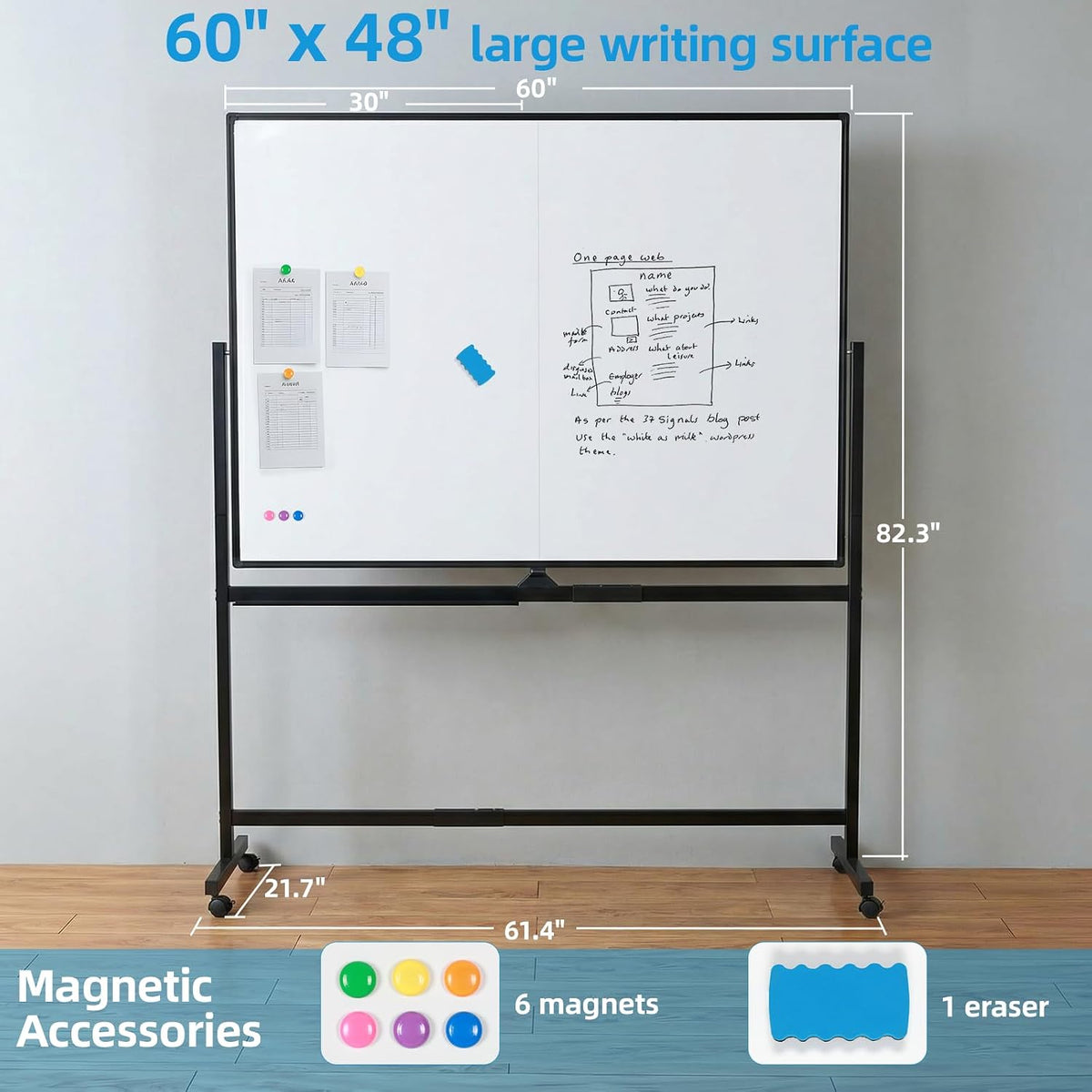 VOWNER Double-Sided Magnetic Whiteboard, 60" x 48" Mobile Dry Erase...