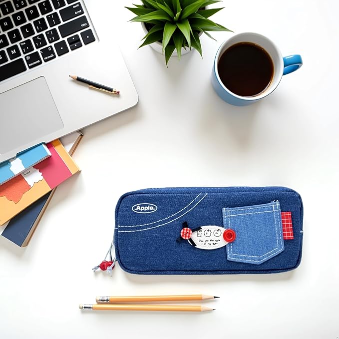 Haumei Canvas Pencil Case Large Capacity, Big Denim Pen Pouch - Image 2