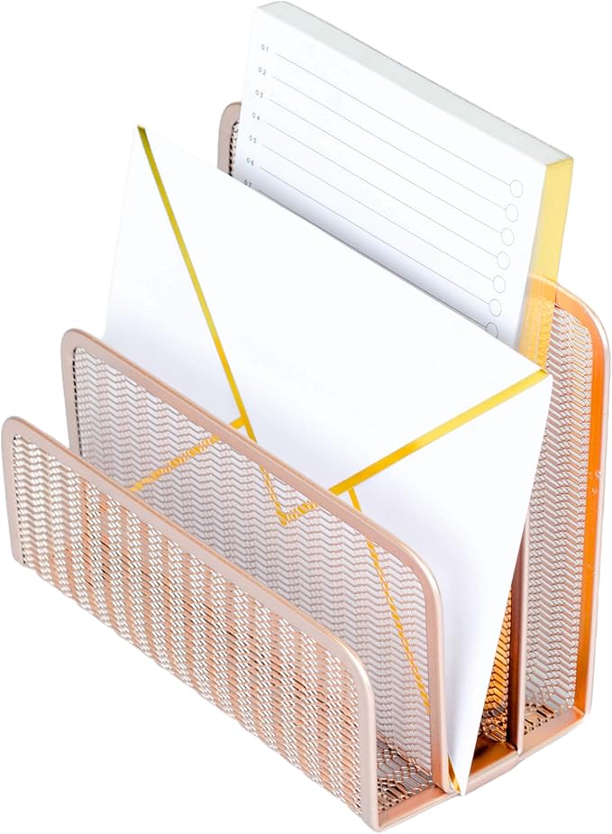 BLU MONACO Rose Gold Metal Mesh Letter Sorter | 3-Slot Vertical Mail Organizer by Blu_Monaco